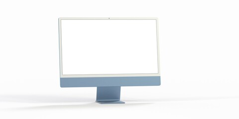 Computer display mock up with blank white screen. Stylish desktop computer mockup. 3d