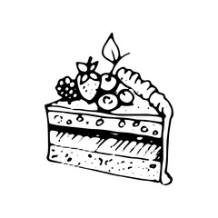 Piece of birthday cake hand drawn vector sketch