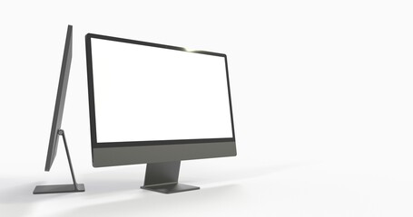 Realistic flat screen computer monitor 3de style mockup with blank screen isolated 3d