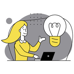 Business idea development. Startup. Digital Solutions Business Analytics and Planning. Business Marketing illustrations. Scene with women taking part in business activities. Modern Flat Trendy style