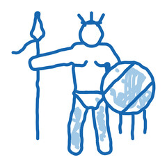 Aztec with Spear and Shield Outline Illustration