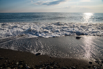 panorama of a beautiful sea sunset in summer on the black sea. Sochi, Russia