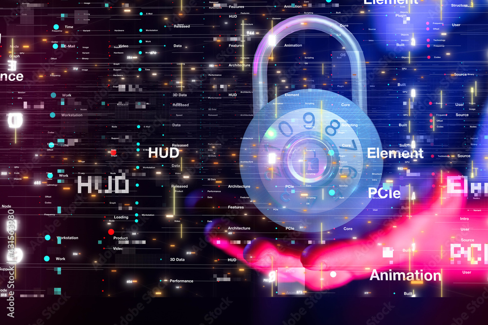 Wall mural cybersecurity and information or network protection. future technology web