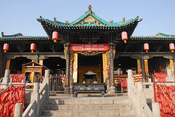 Pingyao in Shanxi Province, China. The Temple of City God in Pingyao. The Temple of City God is a large and well-preserved ancient temple in Pingyao old town.