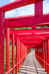 Fototapeta na wymiar The red torri path at Motonosumi Inari Shrine