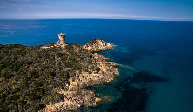 Aerial view of seacoast in splendid Corsica, France