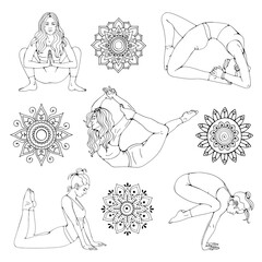 Yoga poses beautiful woman illustration set in vector.