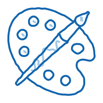 blue paint palette and brush sketch clip art preview