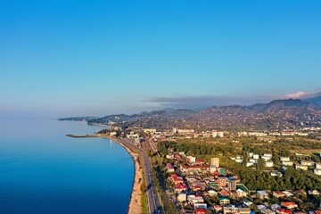 Fototapeta premium Batumi, Georgia - May 1, 2021: Aerial view of the coastline