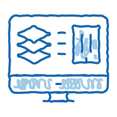 computer simulation of building doodle icon hand drawn illustration