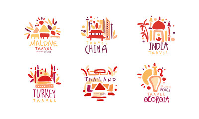 Travel Logo Design with Different Destinations Vector Set