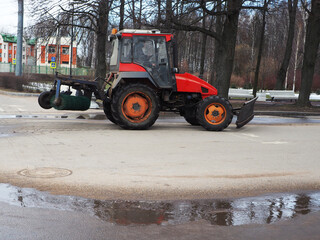 street cleaning in the spring with special equipment