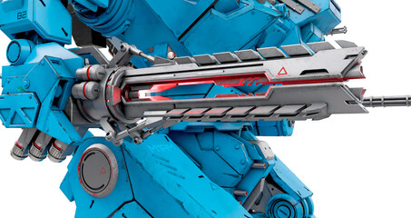 close up on the plasma cannon of the heavy mech in white background