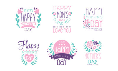 Obraz premium Happy Mother Day Original Design with Pink Florets Vector Set