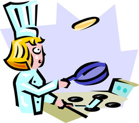 girl fries pancakes in a pan. Female hands cooking with ingredient. A girl with red hair prepares soup. Girl cook prepares soup. The cook pours the ingredients into the casserole.