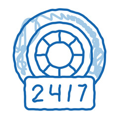 round-the-clock repair of wheels and tires doodle icon hand drawn illustration