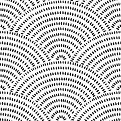 Seamless black and white wavy pattern. Seigaiha print in polka dot style. Cute simple doodle ornament for textiles. Vector illustration.