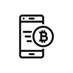 Bitcoin currency sign with a mobile phone. Fast money transfer icon concept isolated on white background. Vector