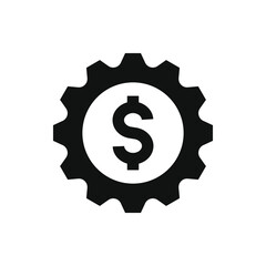 Dollar currency sign and gear. Financial development. Money management icon concept isolated on white background. Vector illustration