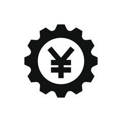 Yuan currency sign and gear. Financial development. Money management icon concept isolated on white background. Vector illustration