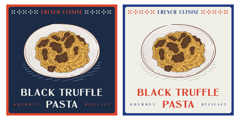 Black Truffle pasta rertro vintage illustration
