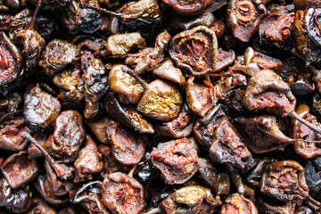 Dry pear fruit. Background of dried halves of pears. Dried Fruits.
