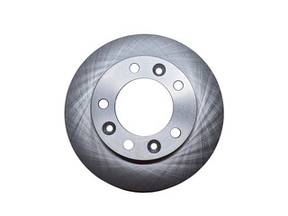 Brake disc isolated on white background. New spare parts for the car.