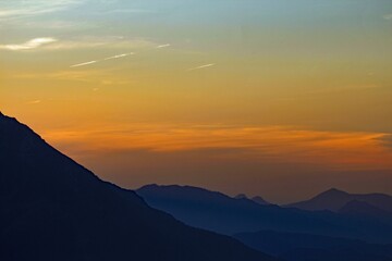 Mountain silhouette during sunset at the Warscheneck area in Austria