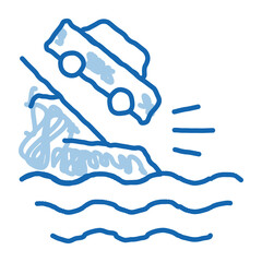 cliff flying car doodle icon hand drawn illustration