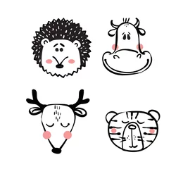  Collection of hipster cartoon character animals cow, deer, hedgehog, tiger © virinaflora