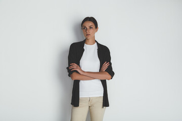 Front view of successful woman in casual clothing