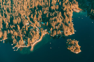 Vancouver from above aerial view airplane golden hour