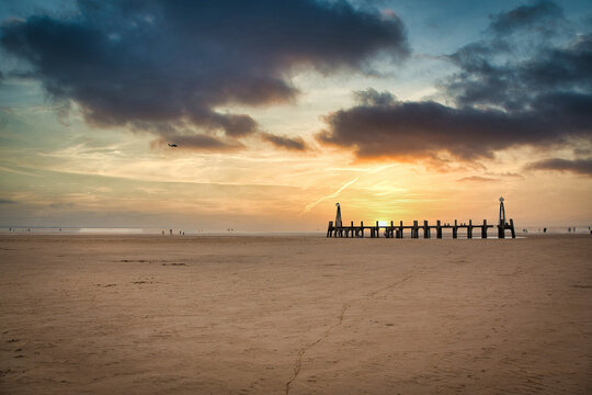 Fototapeta The old pier at Lytham st annes at sunset