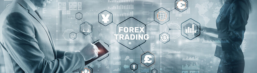Businessman touching finger on the virtual screen and selecting Forex Trading