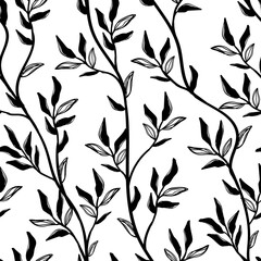 Seamless pattern with the image of branches with leaves. Design for paper, textiles and decor. Vector illustration.