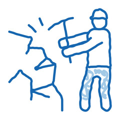 miner with pickaxe doodle icon hand drawn illustration