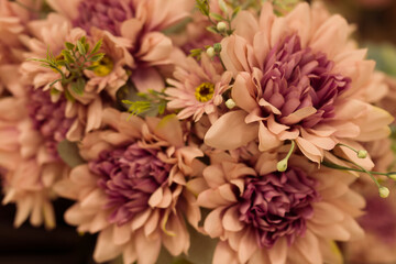 chrysanthemum bouquet, close-up, soft focus