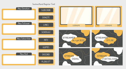 Yellow Gray twitch stream overlay with screen, panel, button elements. UI background for online cybersport player background and button