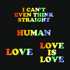 Pride Quote Set of 4 T-shirt Design Typography Vector Illustration Design Can Print on t-shirt Poster banners Pride month