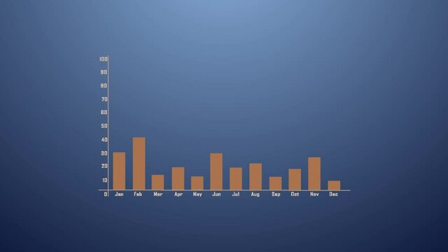 Beautiful 3D animation of rising blue bar graph following the arrow, 4K