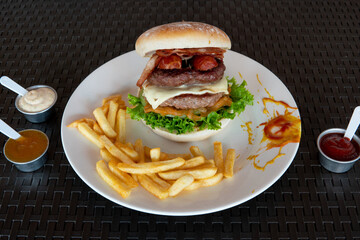 burger with fries