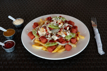 Colombian tradicional food salchipapas