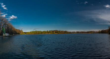 Fototapeta na wymiar Nadeje pond near Hluboka nad Vltavou town in spring color evening