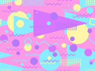 Memphis seamless pattern. Geometric elements memphis in the style of 80's. Trendy retro background for printing on paper, advertising materials and fabric. Vector illustration
