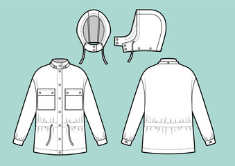 Vector illustration of parka with hood. Front and back © Olesya