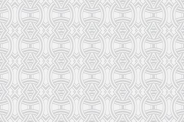 3d volumetric convex geometric white background. Ethnic embossed islamic, moroccan, arabic pattern. Creative decorative doodling style. Ornament for wallpaper, stained glass, presentations, textiles.