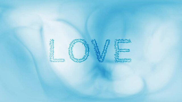 word LOVE formed out of cute blue dots. Beautiful simple blue background with smoke foggy effect.
