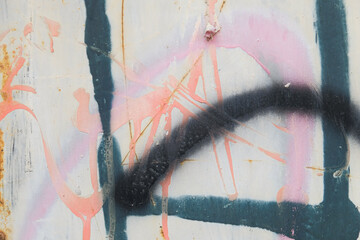 Paint and spray stains on scratched metal texture. Abstract background.