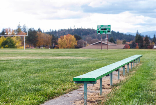 Team bench on a high school football field