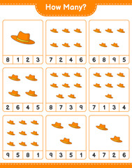 Counting game, how many Summer Hat. Educational children game, printable worksheet, vector illustration
